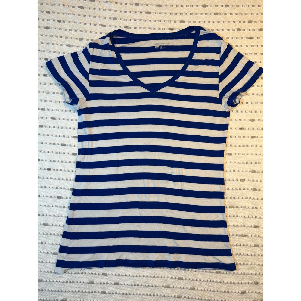 Gap Favorite Vee Blue White Striped V-Neck T-Shirt XXL Women Short Sleeve